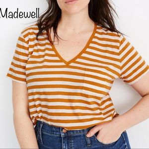 Madewell Whisper Stripe Cotton V-Neck Pocket tee